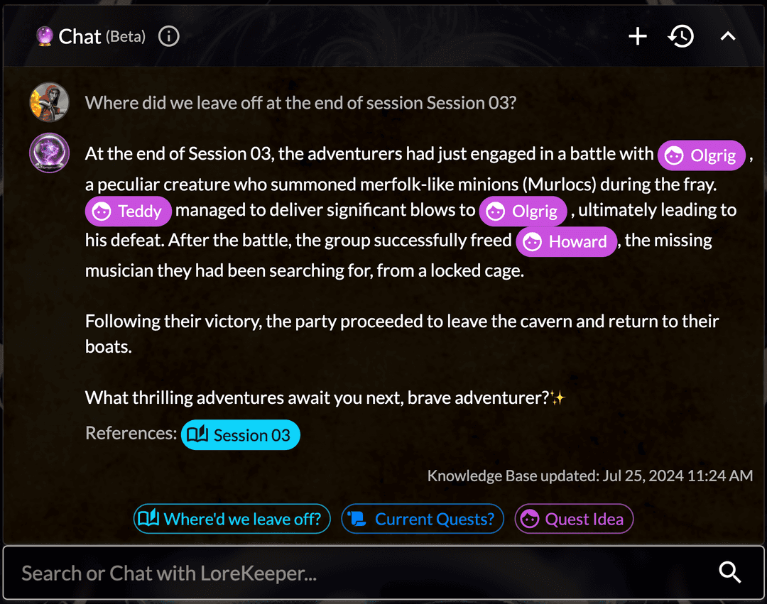 LoreKeeper Chat